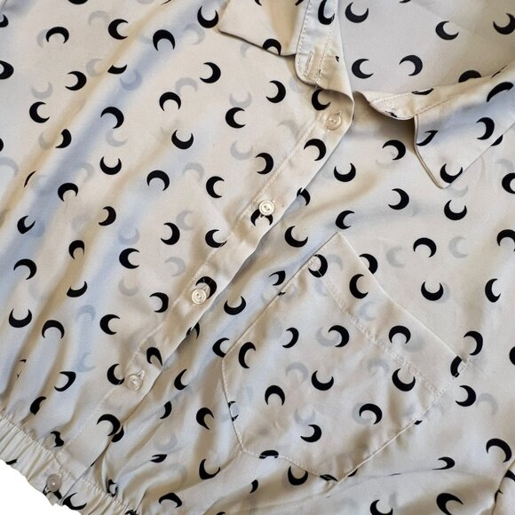 Cresent Moon Crop Top Blouse Long Sleeve Button Up Down by Timing - Small - Picture 7 of 14